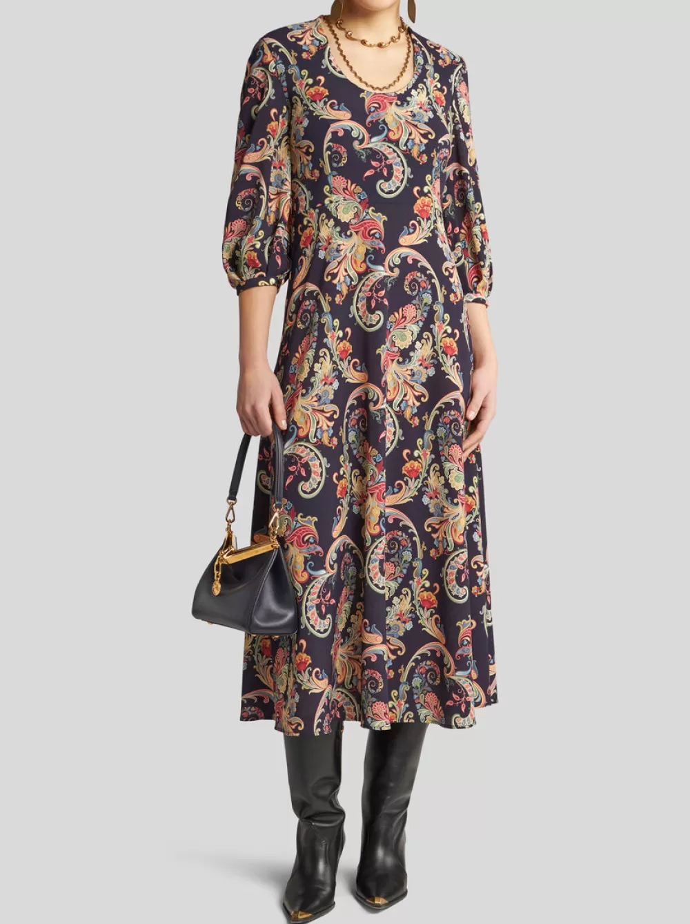 Donna ETRO Abiti>ABITO MIDI CON STAMPA PAISLEY