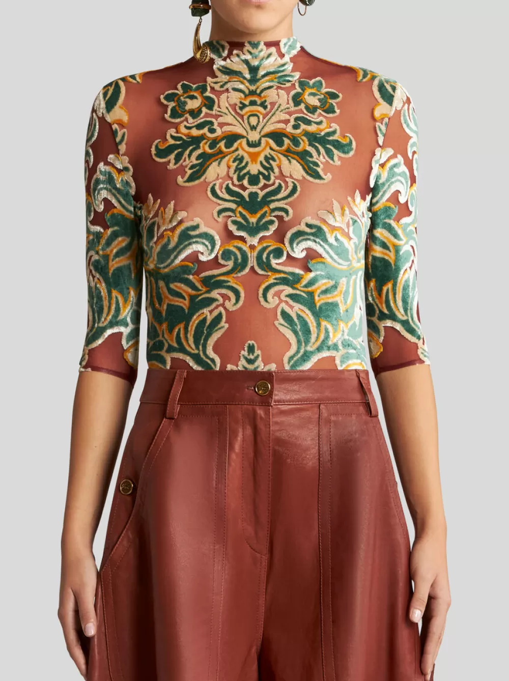 Donna ETRO Top>BODY IN TULLE JACQUARD DI VELLUTO