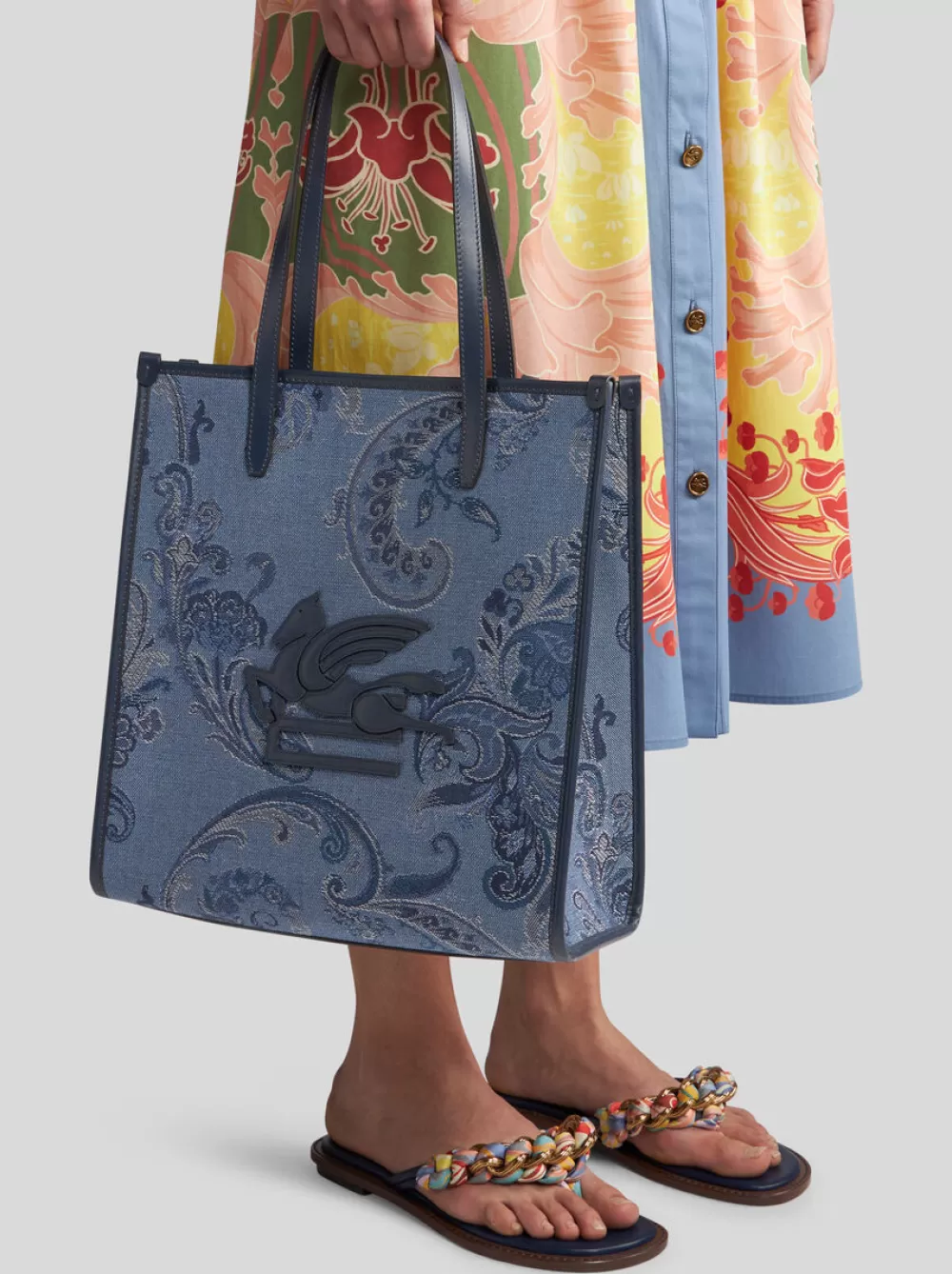 Donna ETRO Etro Love Trotter | Shopping Bags>BORSA LOVE TROTTER MEDIA IN DENIM JACQUARD