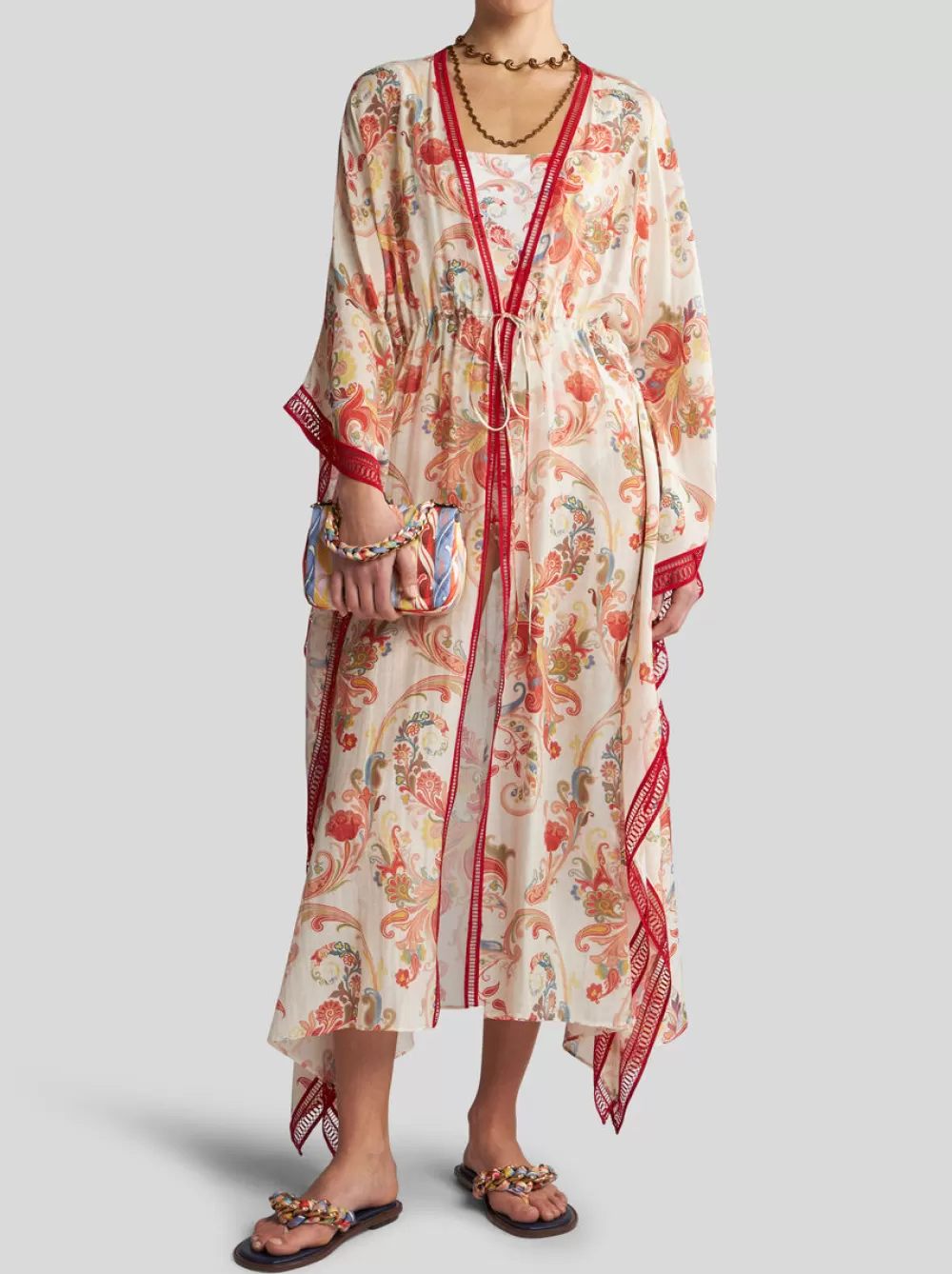 Donna ETRO Beachwear>CAFTANO PAISLEY IN COTONE E SETA