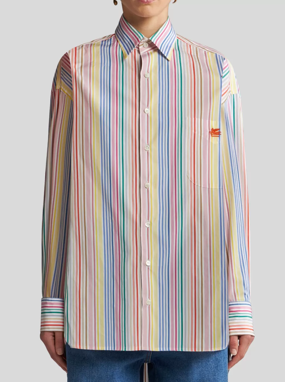 Donna ETRO Camicie E Bluse>CAMICIA IN COTONE A RIGHE CON PEGASO