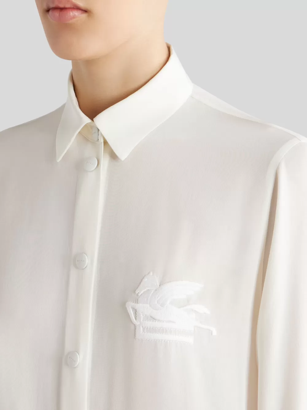 Donna ETRO Camicie E Bluse>CAMICIA IN CRÊPE DE CHINE CON PEGASO RICAMATO