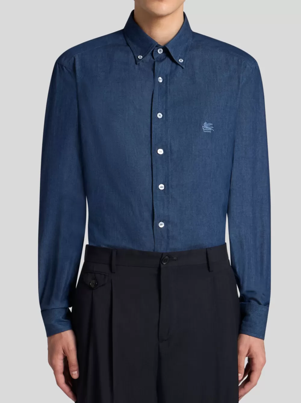 Uomo ETRO Denim | Camicie>CAMICIA IN DENIM CON LOGO