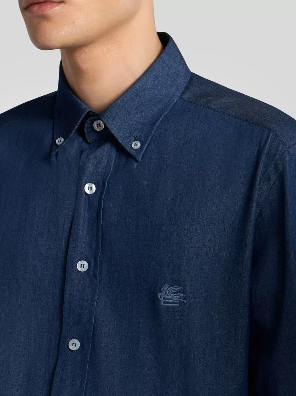 Uomo ETRO Denim | Camicie>CAMICIA IN DENIM CON LOGO