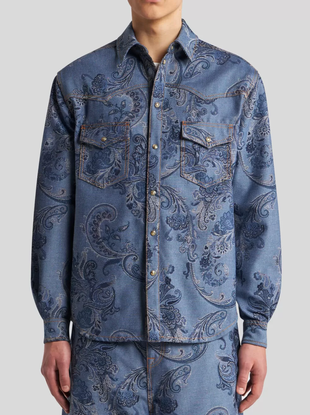 Uomo ETRO Denim | Camicie>CAMICIA IN DENIM CON MOTIVO PAISLEY