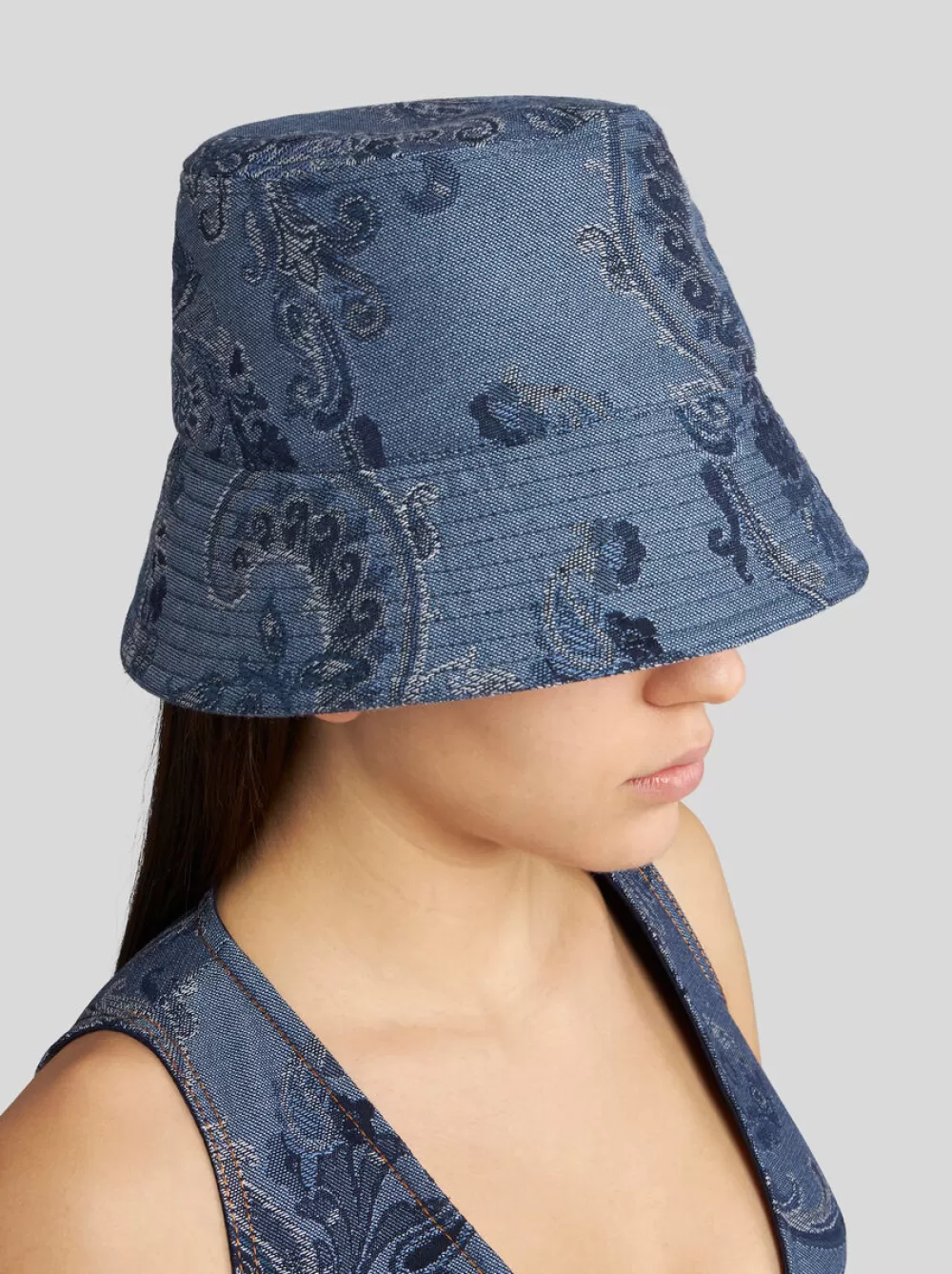 Donna ETRO Cappelli E Guanti>CAPPELLO BUCKET IN DENIM JACQUARD