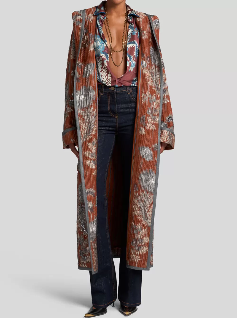 Donna ETRO Cappotti E Capispalla>CAPPOTTO JACQUARD MATELASSÉ CON RICAMO