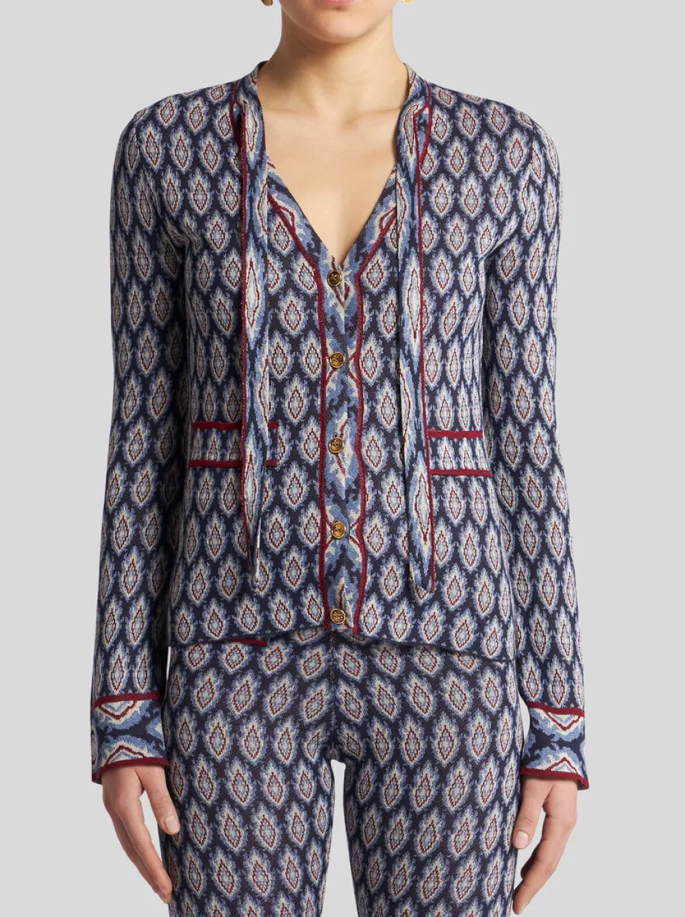 Donna ETRO Maglieria>CARDIGAN IN JACQUARD CON FIOCCO