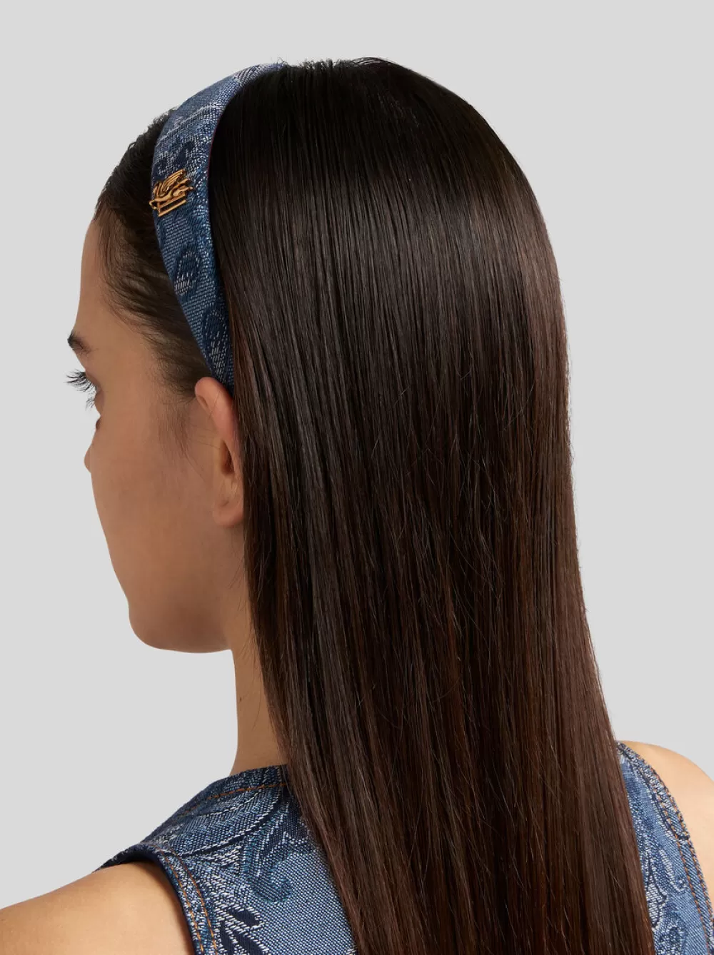 Donna ETRO Accessori Per Capelli>CERCHIETTO IN DENIM JACQUARD CON PEGASO