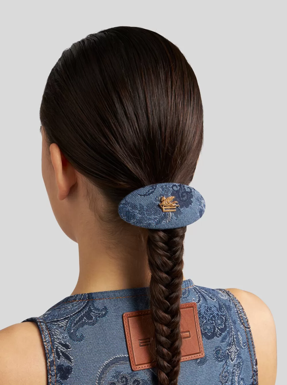 Donna ETRO Accessori Per Capelli>FERMAGLIO PER CAPELLI IN DENIM JACQUARD