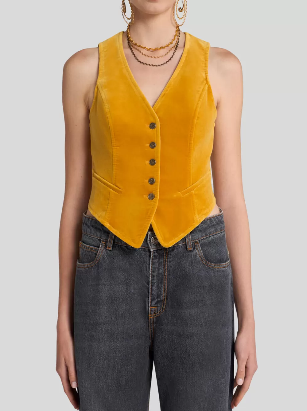 Donna ETRO Giacche>GILET IN VELLUTO