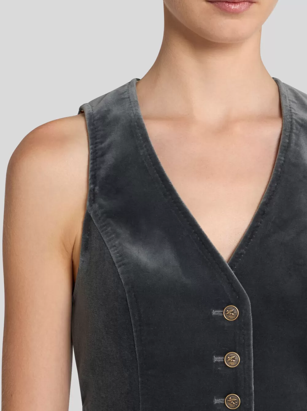 Donna ETRO Giacche>GILET IN VELLUTO