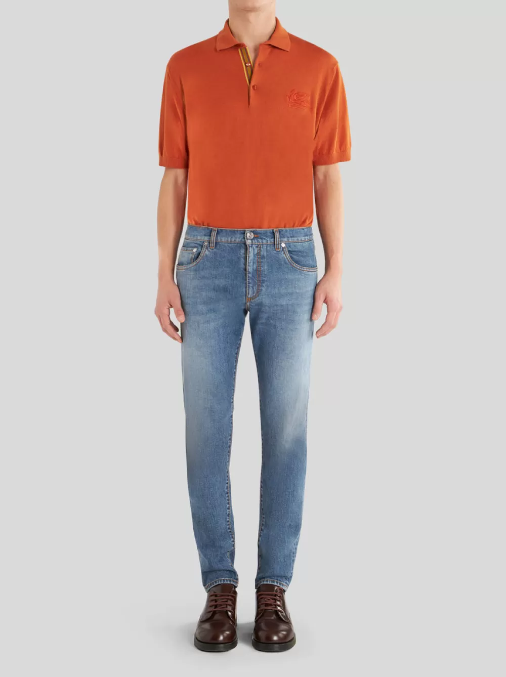 Uomo ETRO Denim>JEANS CON LAVORAZIONE VINTAGE E PEGASO