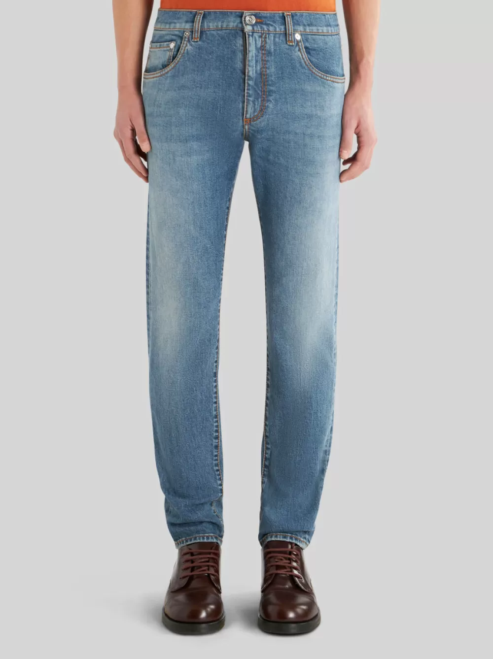 Uomo ETRO Denim>JEANS CON LAVORAZIONE VINTAGE E PEGASO