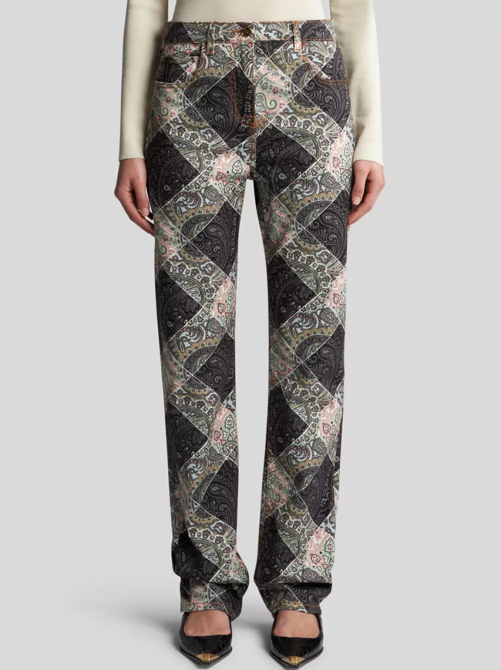 Donna ETRO Denim>JEANS CON STAMPA PATCHWORK PAISLEY