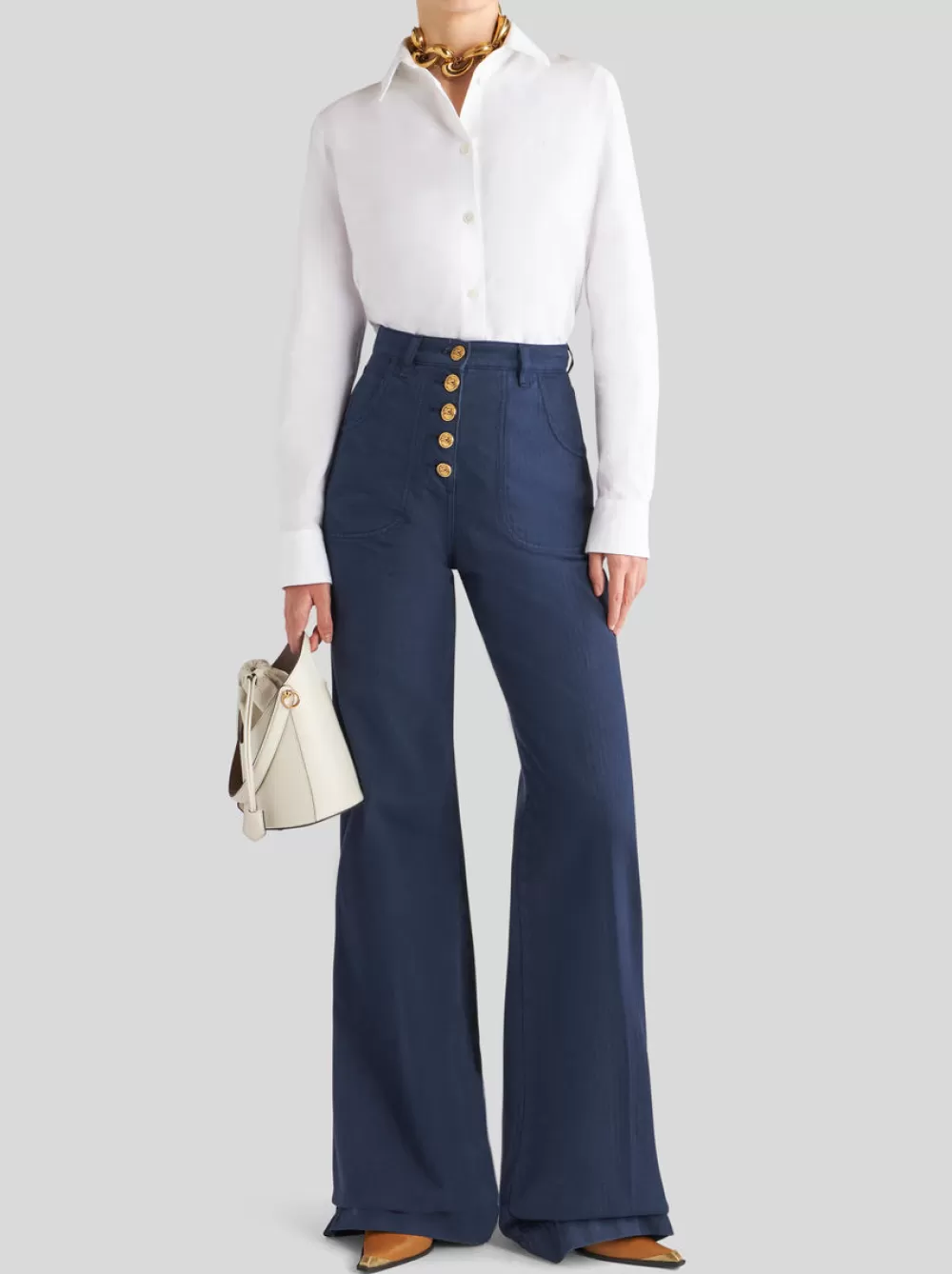 Donna ETRO Denim | Pantaloni>JEANS FLARE CON BOTTONI PEGASO