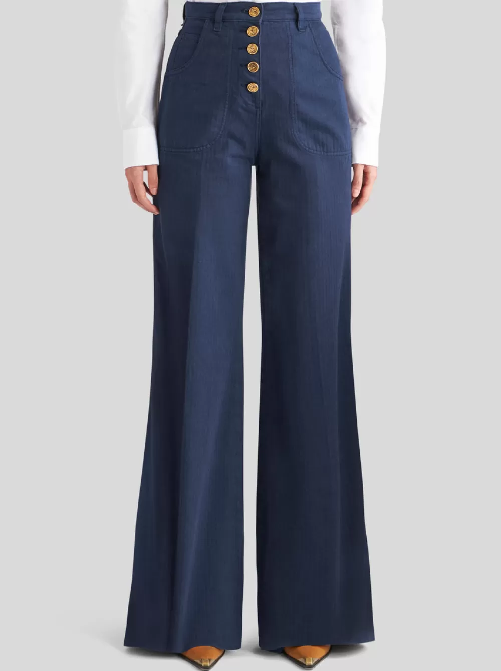 Donna ETRO Denim | Pantaloni>JEANS FLARE CON BOTTONI PEGASO