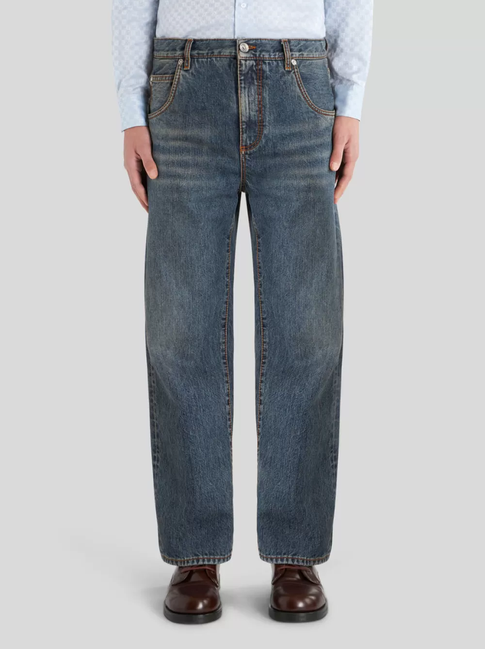 Uomo ETRO Denim>JEANS IN DENIM DI COTONE VINTAGE