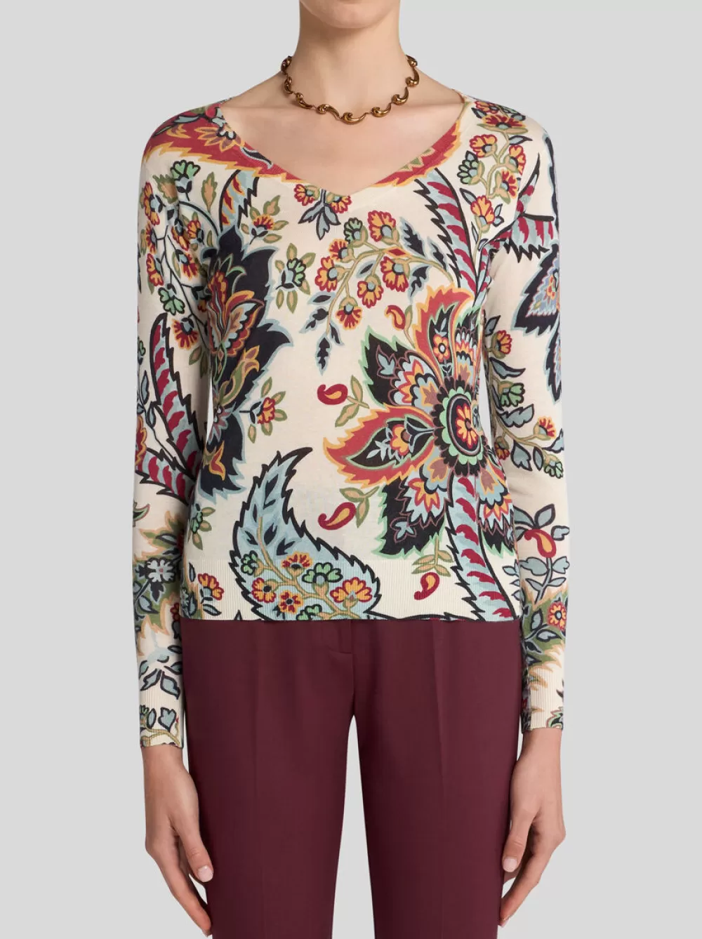 Donna ETRO Maglieria>MAGLIA PAISLEY IN CASHMERE E SETA