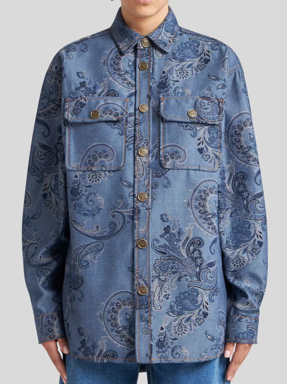 Donna ETRO Giacche>OVERSHIRT IN DENIM JACQUARD