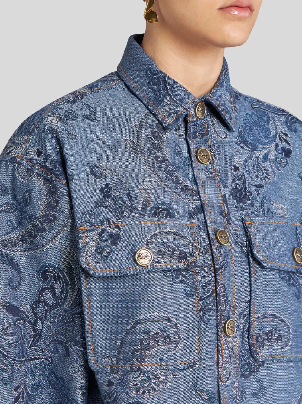 Donna ETRO Giacche>OVERSHIRT IN DENIM JACQUARD