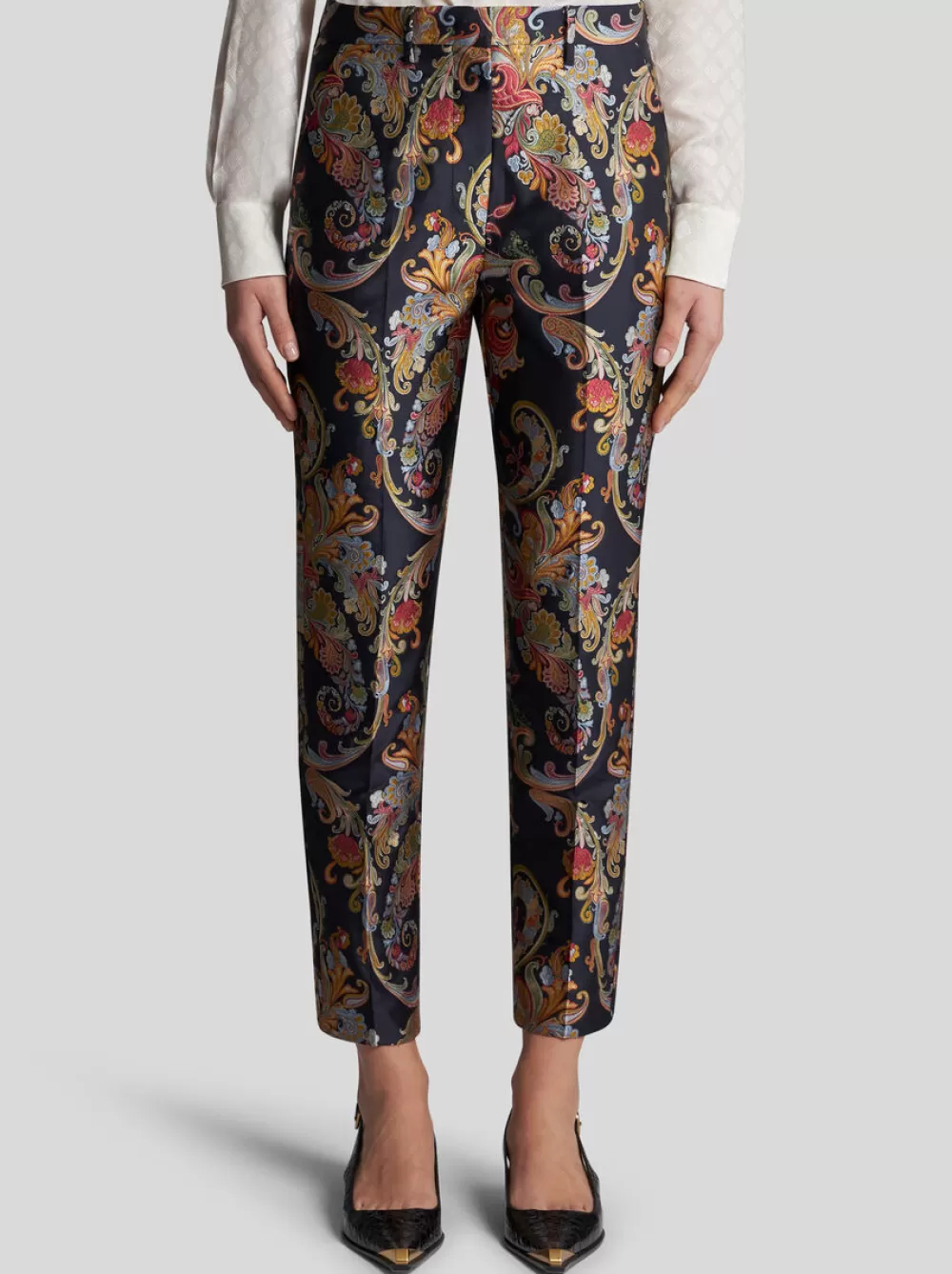 Donna ETRO Pantaloni>PANTALONI A SIGARETTA IN JACQUARD FIL COUPÉ