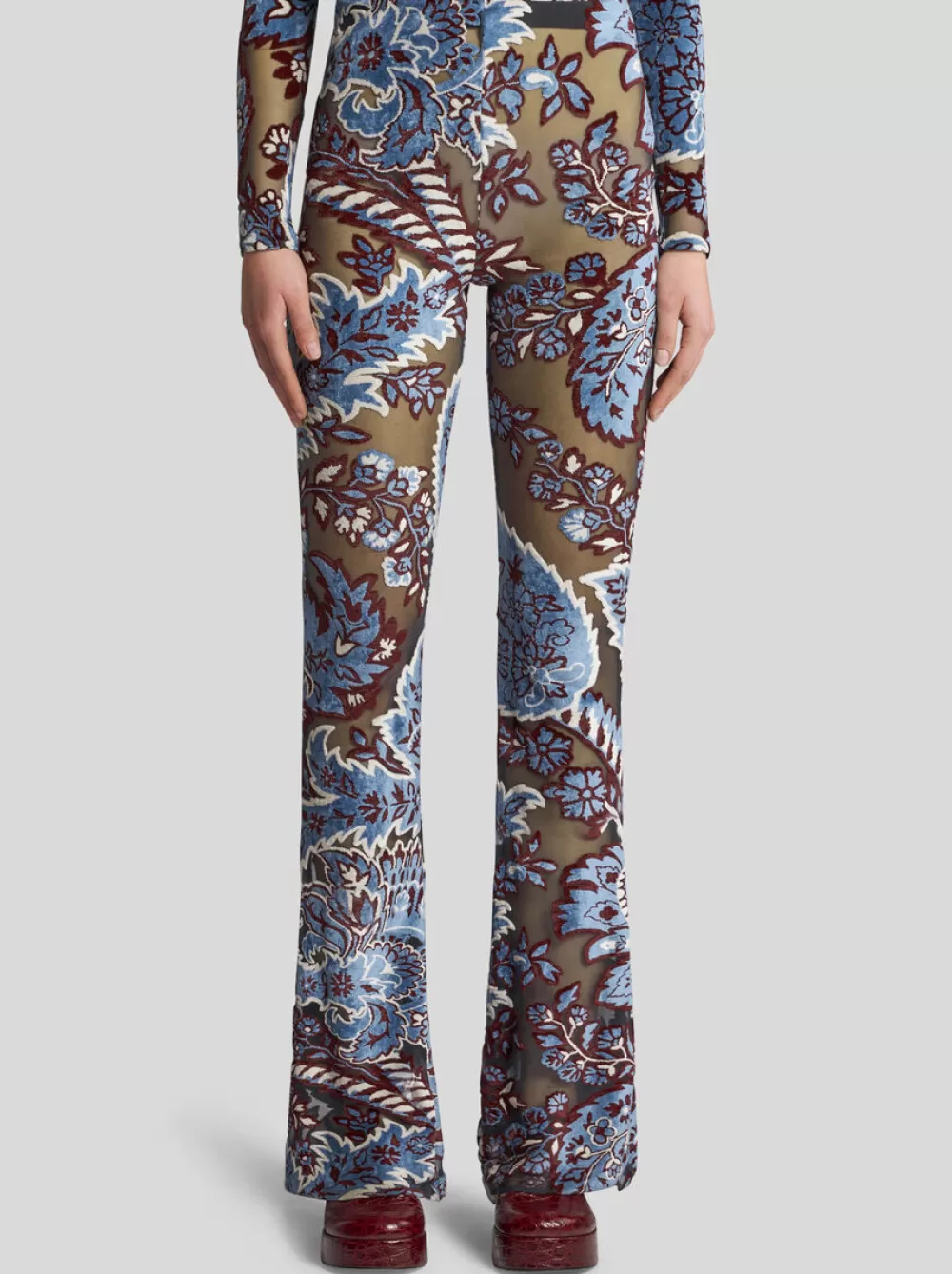 Donna ETRO Pantaloni>PANTALONI IN TULLE JACQUARD DI VELLUTO