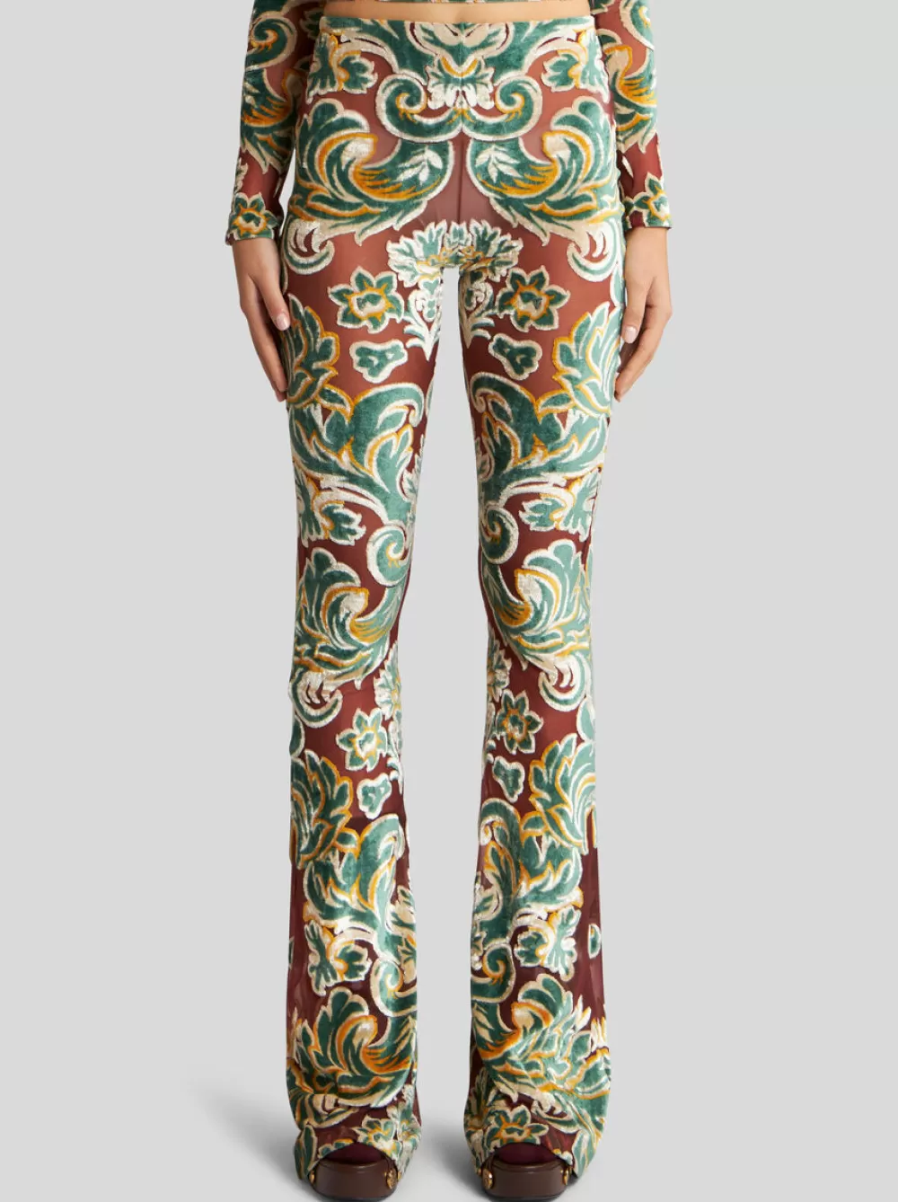 Donna ETRO Pantaloni>PANTALONI IN TULLE JACQUARD DI VELLUTO