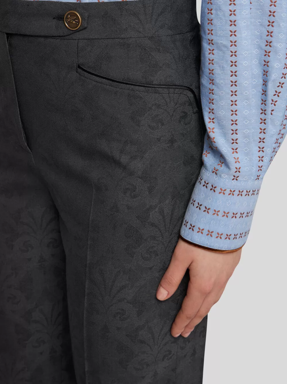 Donna ETRO Pantaloni>PANTALONI JACQUARD CON BOTTONI PEGASO