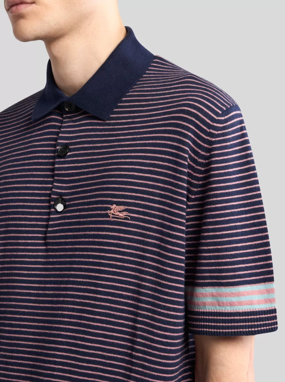 Uomo ETRO Maglieria | Polo>POLO IN MAGLIA A RIGHE CON PEGASO