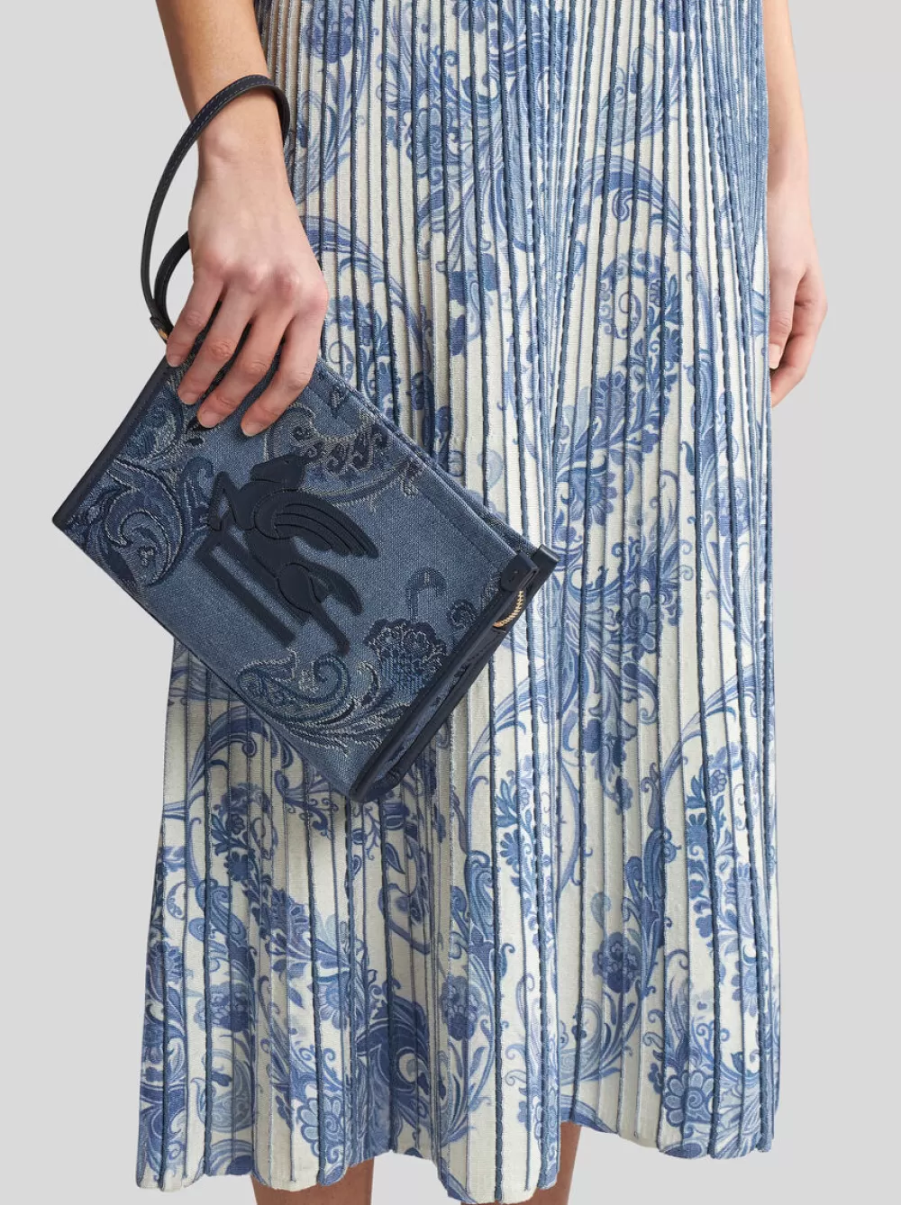 Donna ETRO Borse A Mano | Borse A Mano>POUCH MEDIA IN DENIM JACQUARD