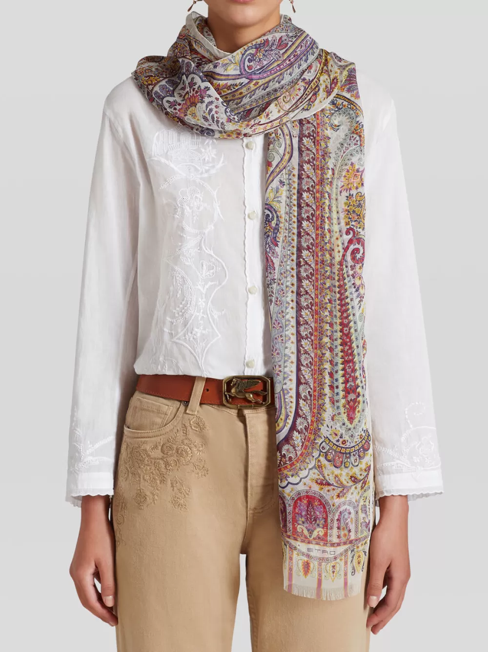 Donna ETRO Sciarpe E Foulard>SCIARPA IN CHIFFON CON STAMPA PAISLEY