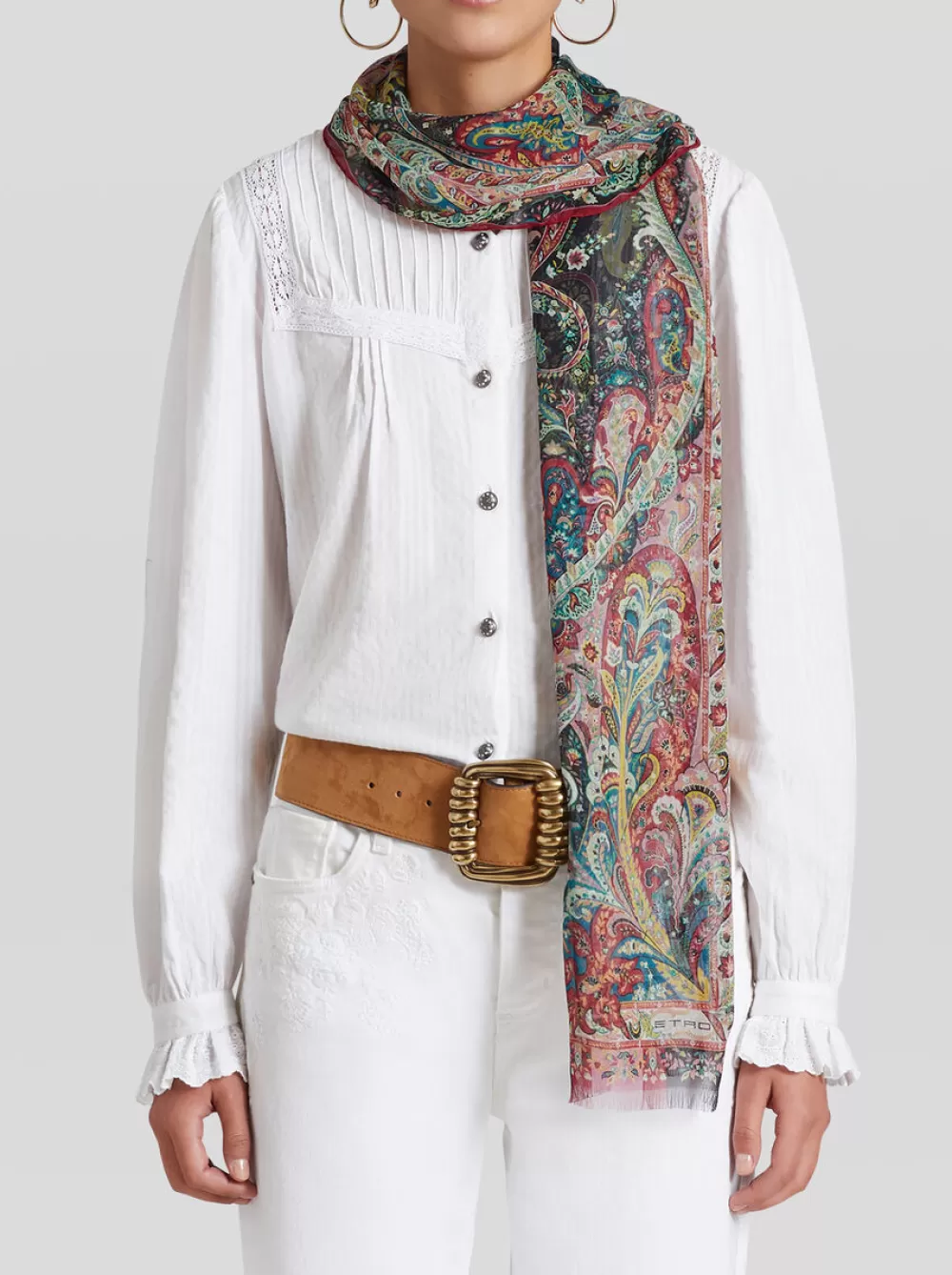 Donna ETRO Sciarpe E Foulard>SCIARPA IN SETA CON RAMAGE FLOREALE