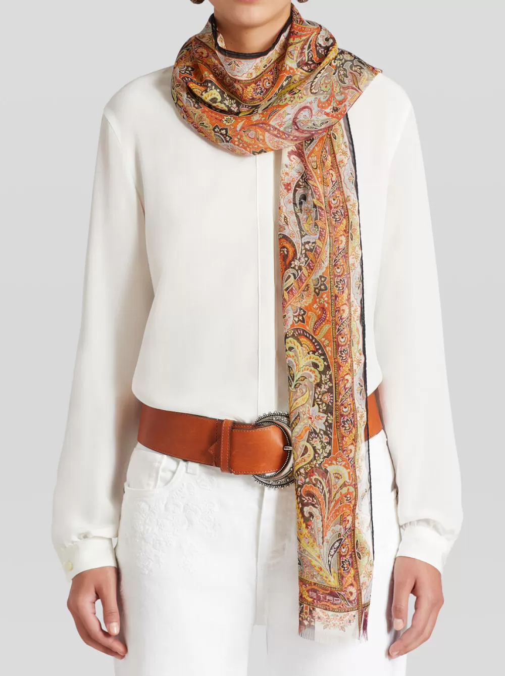 Donna ETRO Sciarpe E Foulard>SCIARPA IN SETA CON RAMAGE FLOREALE