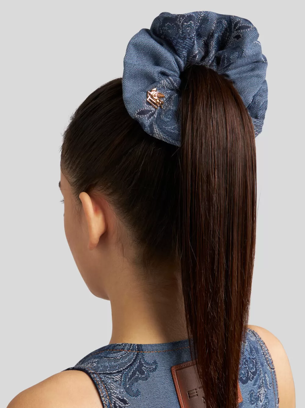 Donna ETRO Accessori Per Capelli>SCRUNCHIE IN DENIM JACQUARD CON PEGASO