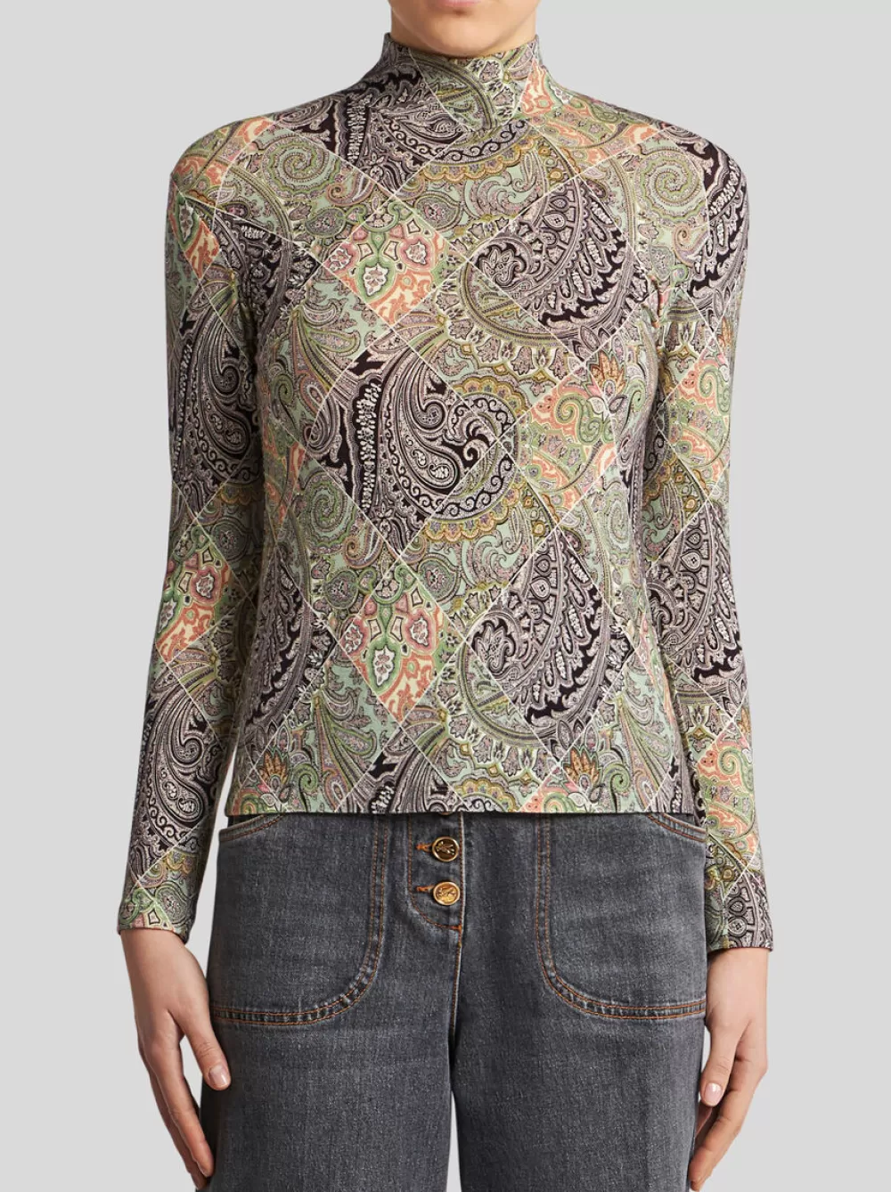 Donna ETRO Top>TOP IN JERSEY DI LANA CON STAMPA