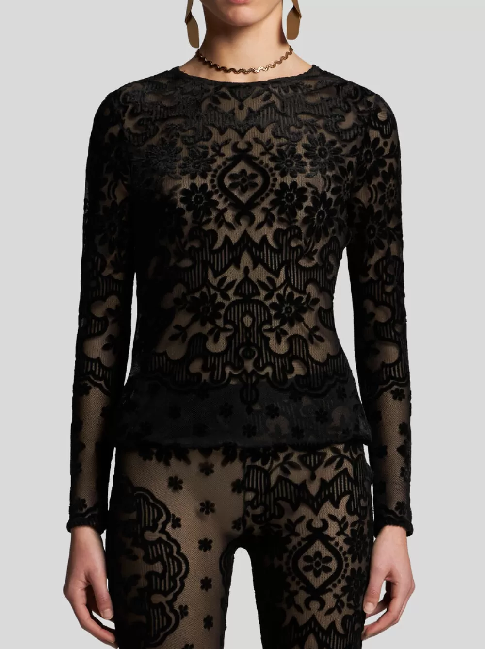 Donna ETRO Top>TOP IN TULLE JACQUARD DI VELLUTO