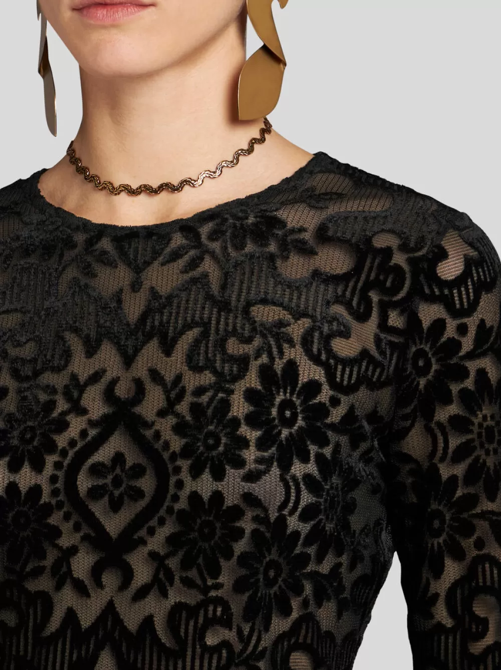 Donna ETRO Top>TOP IN TULLE JACQUARD DI VELLUTO