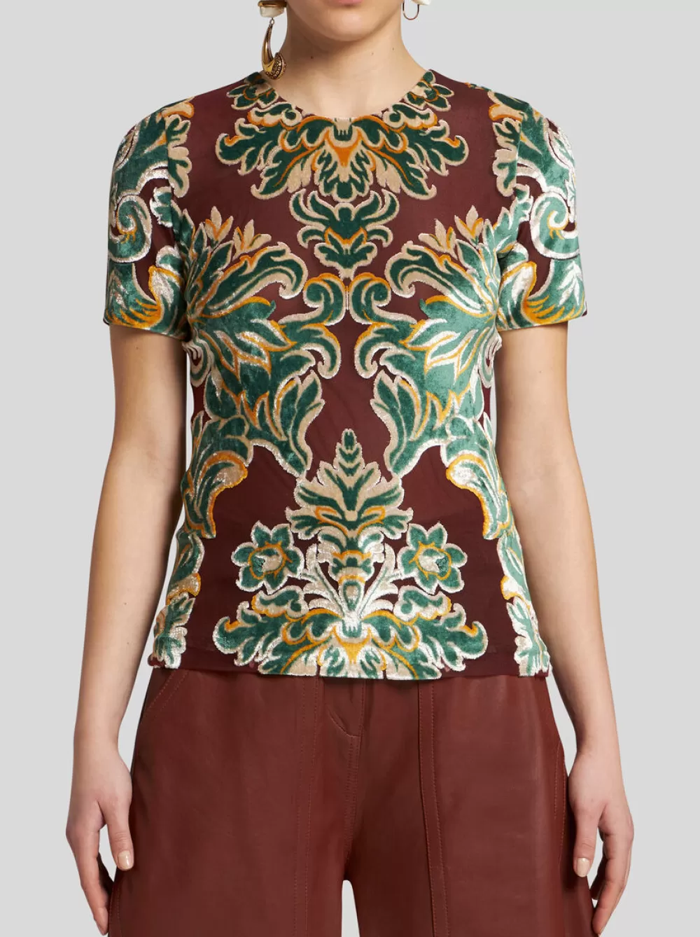 Donna ETRO Top>T-SHIRT IN TULLE JACQUARD DI VELLUTO